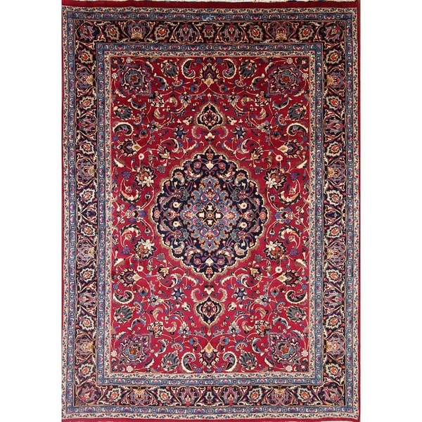 Vintage Mashad Handmade Wool Persian Medallion Dining Room Area Rug - 10'11" x 8'0"