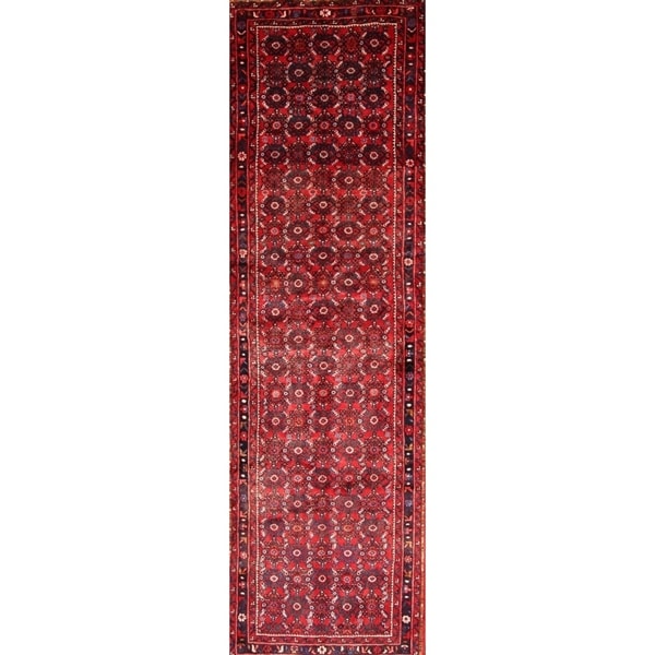 Hossainabad Hand Made Persian Geometric Rug - 12'1" x 3'8" runner
