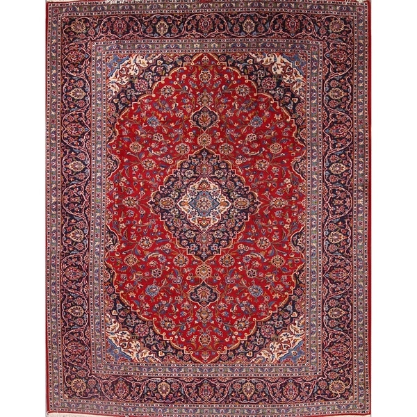 Kashan Persian Hand Knotted Wool Medallion Area Rug For Living Room - 11'9" x 9'0"