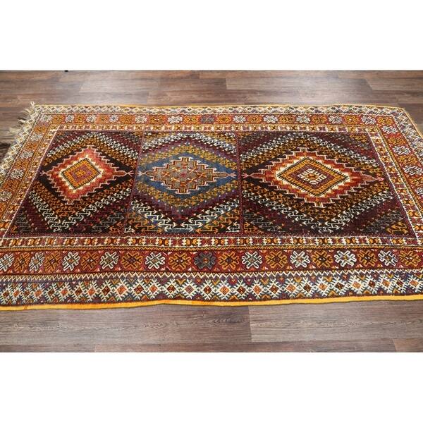 Vintage Moroccan Handmade Oriental Geometric Area Rug