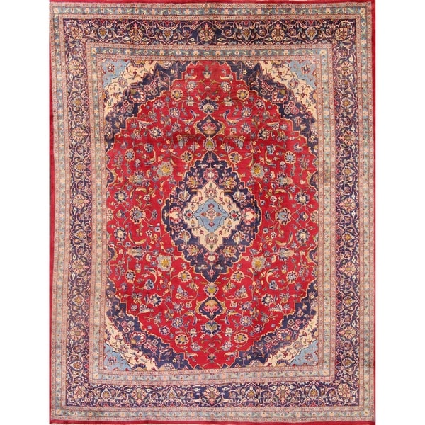Kashan Hand Knotted Persian Vintage Medallion Area Rug for Dining Room - 12'6" x 9'6"