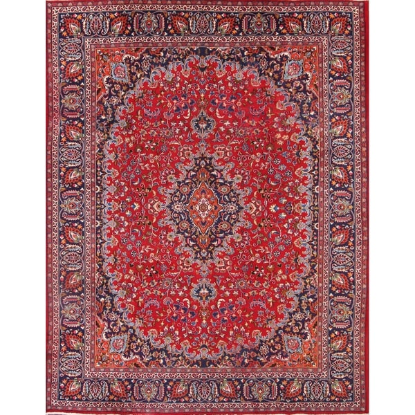 Mashad Hand Knotted Persian Vintage Medallion Area Rug For Living Room - 12'6" x 9'9"