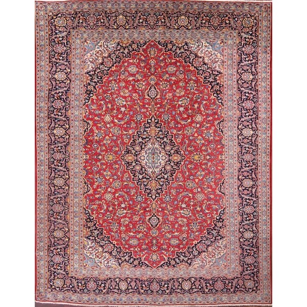 Kashan Hand Knotted Persian Vintage Medallion Area Rug for Office - 12'9" x 9'6"