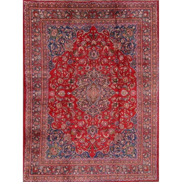 Vintage Hand Made Mashad Persian Medallion Area Rugs For Bedroom - 12'7" x 9'6"