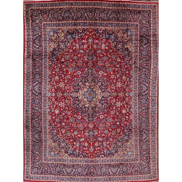 Vintage Handmade Wool Kashmar Persian Medallion Dining Room Area Rug - 12'10" x 9'3"