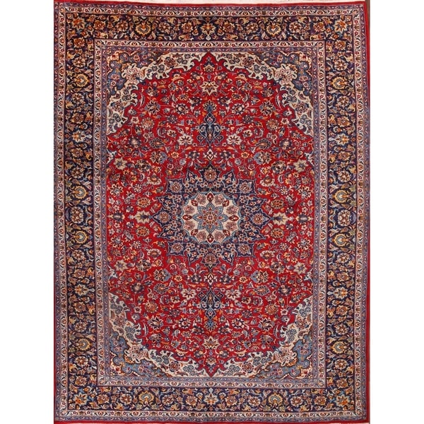 Vintage Traditional Isfahan Persian Handmade Wool Floral Area Rug - 12'4" x 10'0"