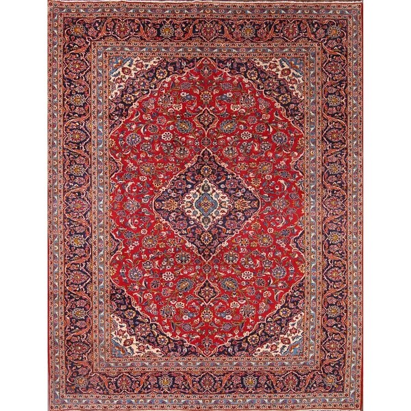 Kashan Hand Knotted Persian Wool Medallion Area Rug For Living Room - 12'4" x 9'9"