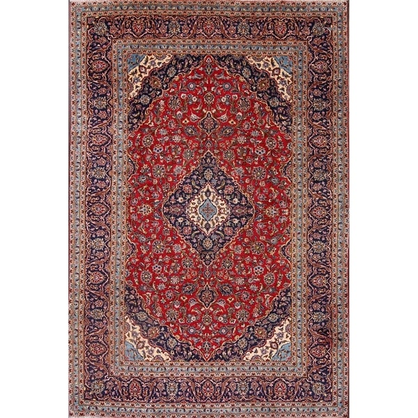 Medallion Handmade Wool Kashan Persian Area Rug For Dining Room - 11'7" x 8'0"