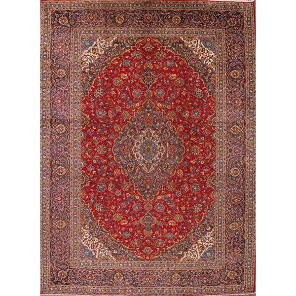Vintage Kashan Hand Knotted Medallion Persian Area Rug For Dining Room - 13'2" x 10'0"