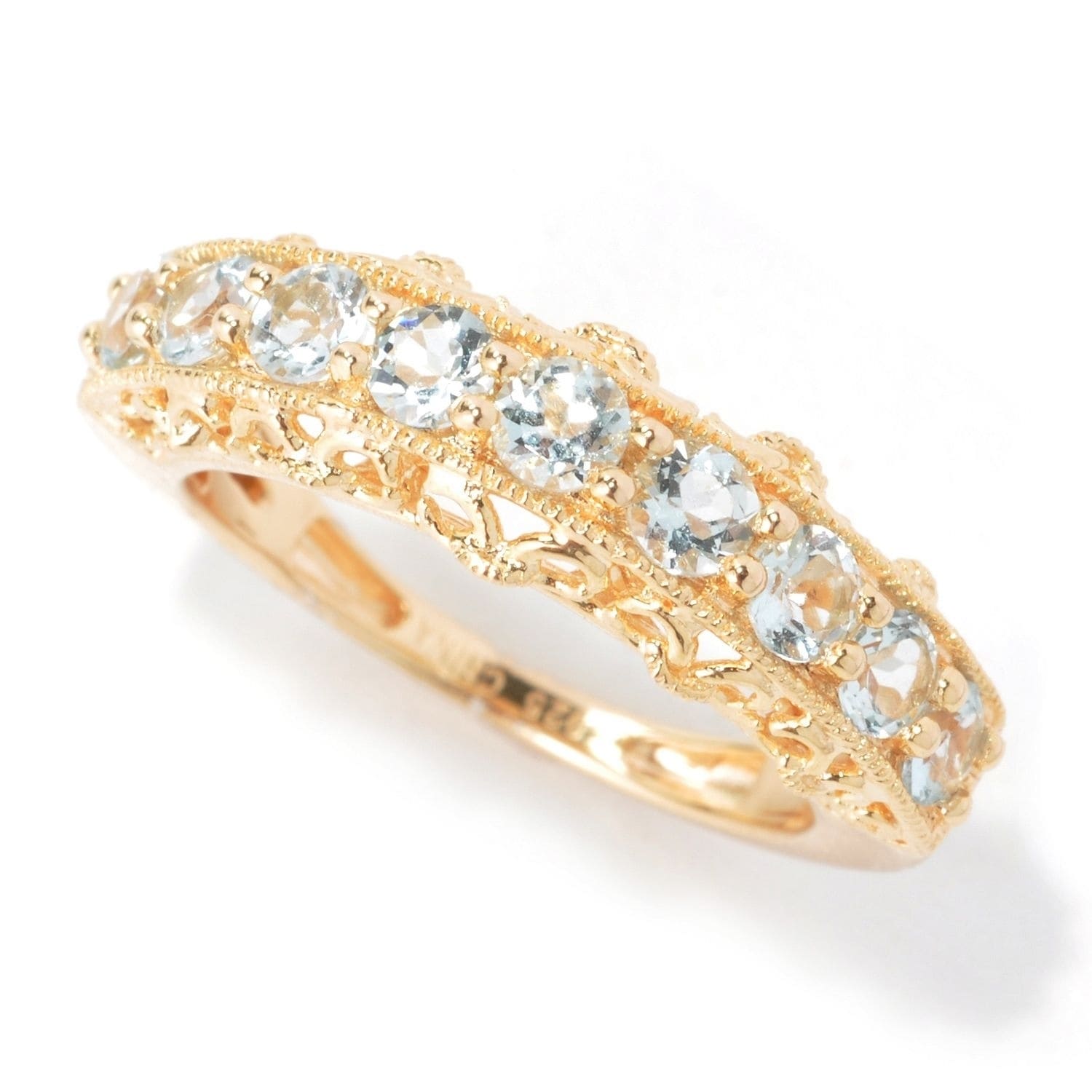 Pinctore Yellow Gold Over Sterling Silver Aquamarine Ring