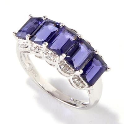 Platinum over Sterling Silver Iolite 3 4/5ct Five Stone Band