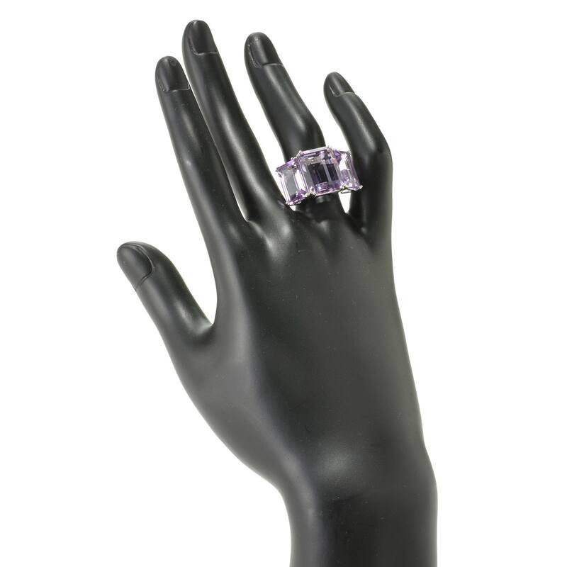 Sterling Silver Emerald-cut Pink Amethyst Ring