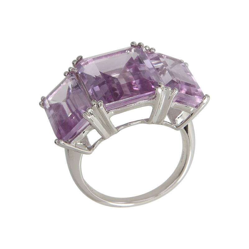 Sterling Silver Emerald-cut Pink Amethyst Ring