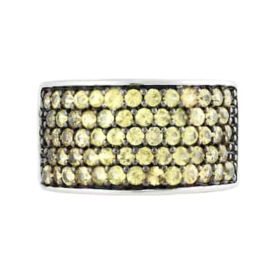 Sterling Silver Pave Yellow Sapphire Wide Band Ring