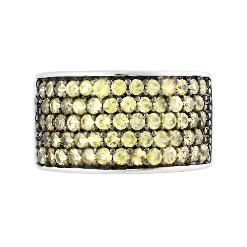 Sterling Silver Pave Yellow Sapphire Wide Band Ring