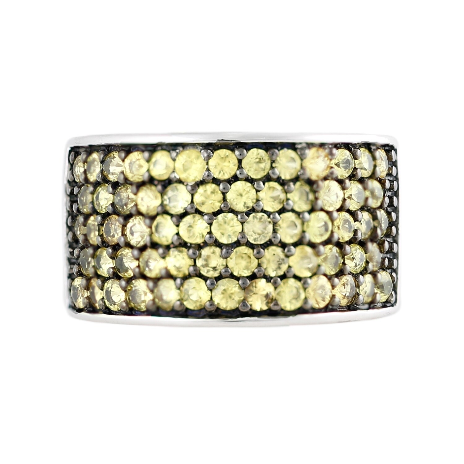 Pinctore Sterling Silver Pave Yellow Sapphire Wide Band Ring
