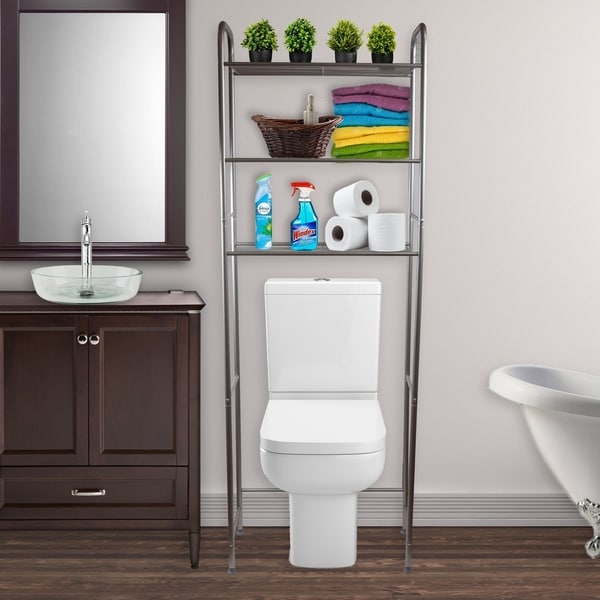 brushed nickel bathroom shelving unit