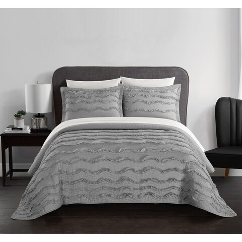 Chic Home Anthea 1 Piece Quilt Coverlet Cotton Wave Pattern Stitching