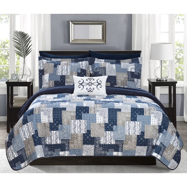 Chic Home Viona 4 Piece Reversible Quilt Coverlet Set Patchwork