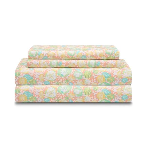 Shop Coastal Shells Coral Microfiber Print Sheet Set On Sale