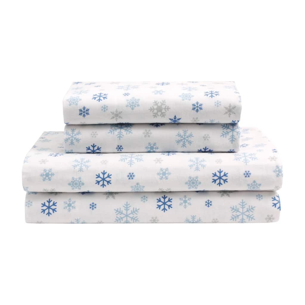Fresh Snow-Dusty Blue Cotton Flannel Bed Sheet Set