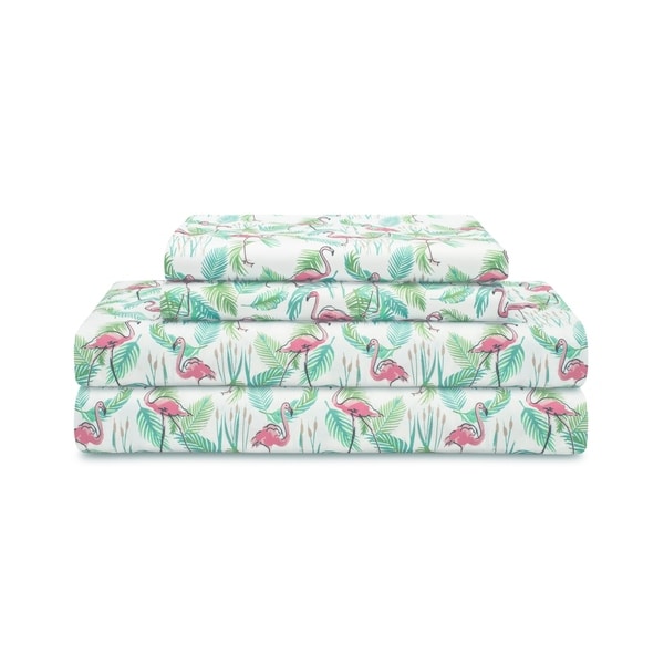 Coastal Flamingo Paradise Pink Microfiber Print Sheet Set