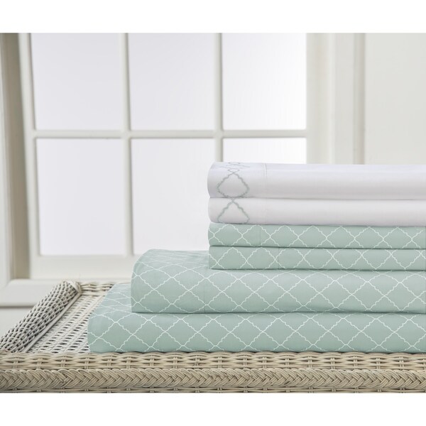 Microfiber Spa Blue Revina Print/Embroidered Bonus Sheet Set. Opens flyout.