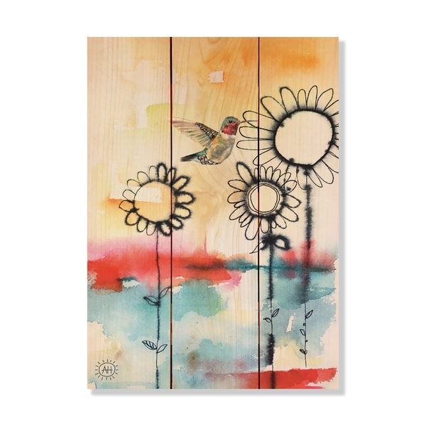 Fuzzy Flowers_Bird - 11x15 - Inside/Outside WoodWall Art - Multi-color