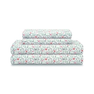 Elite Home Products 90gsm Microfiber Hearts & Hounds Print Bed Sheet Set