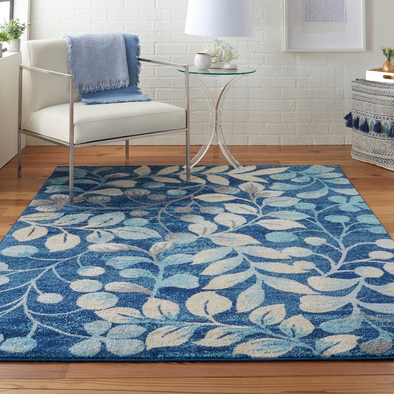 Nourison Tranquil Abstract Floral Leaves Botanical Area Rug - 2' x 4' - Navy Blue - Rectangle