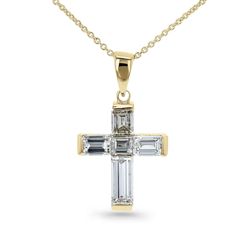 Kobelli 1.25 Carat Natural Diamond 14k Solid Yellow Gold Baguette-cut Cross Necklace (GH/VS)
