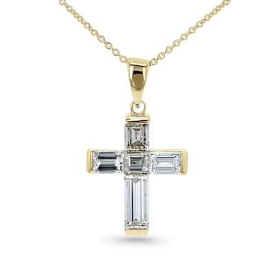 Kobelli 1.25 Carat Natural Diamond 14k Solid Yellow Gold Baguette-cut Cross Necklace (GH/VS)