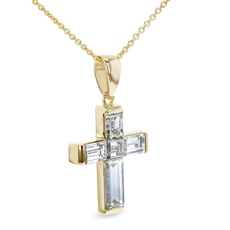 Kobelli 1.25 Carat Natural Diamond 14k Solid Yellow Gold Baguette-cut Cross Necklace (GH/VS)