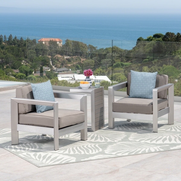 Aviara Outdoor Aluminum Club Chairs With Faux Wood Topped Side Aviara Outdoor Aluminum Club Chairs With Faux Wood Topped Side Table By Christopher Knight Home