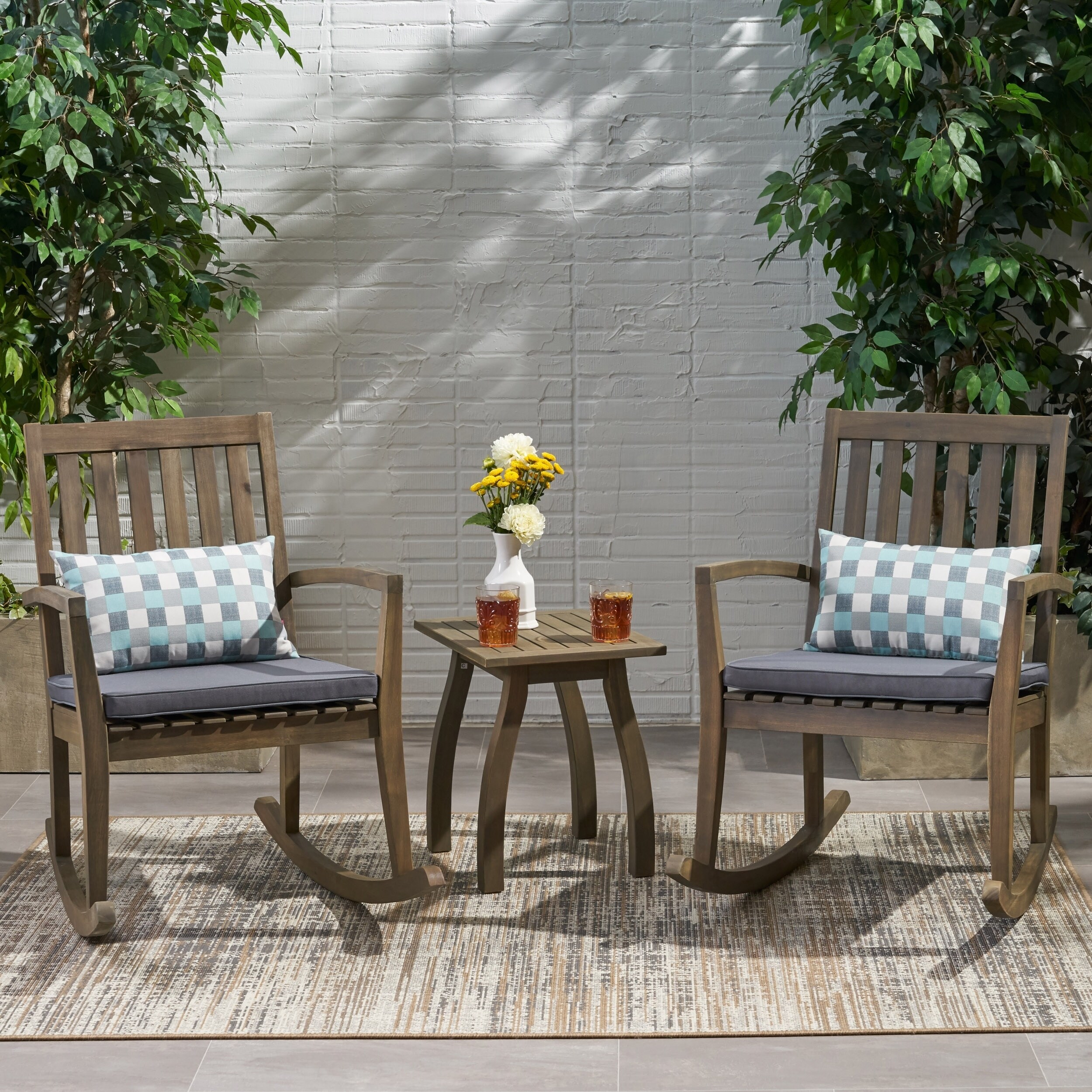 Shop Montrose Outdoor Acacia Wood Rocking Chairs With Accent Table