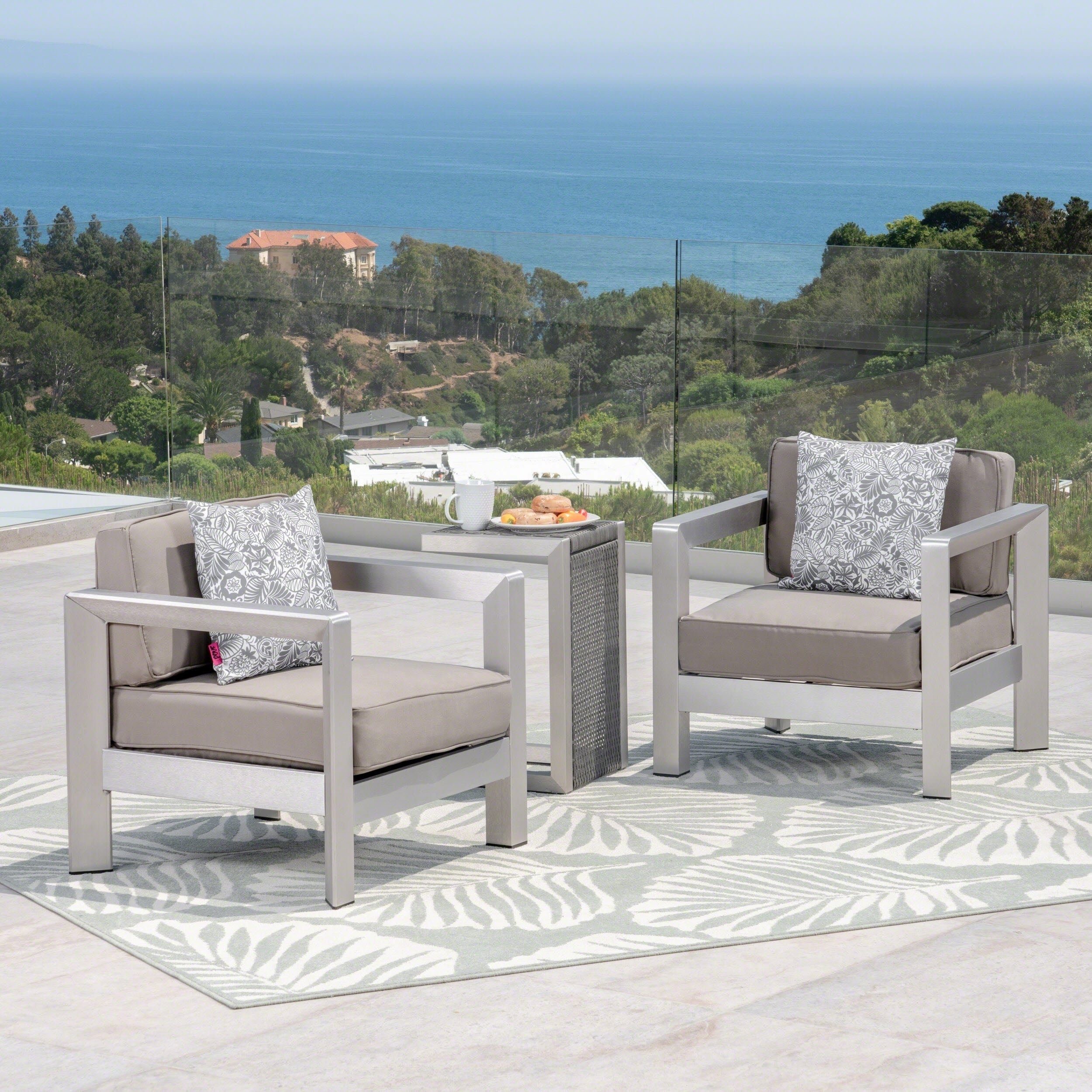 Aviara Outdoor Aluminum Club Chairs with Wicker-Topped Side Table by