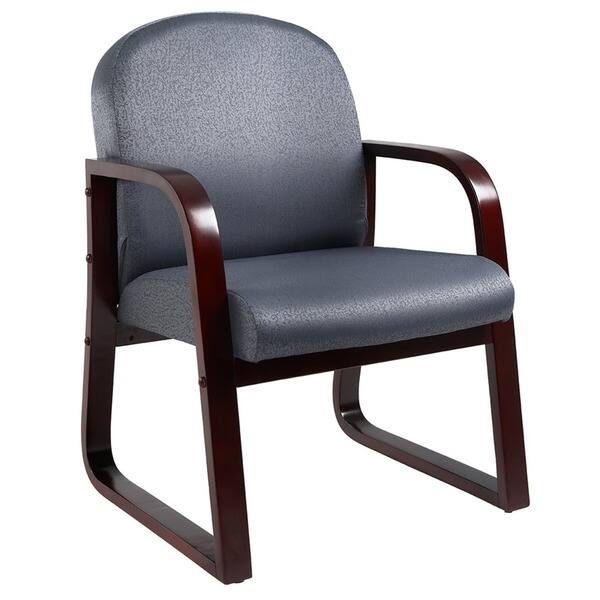 slide 2 of 5, Boss Sled Base Mahogany Wood Reception Chair Grey