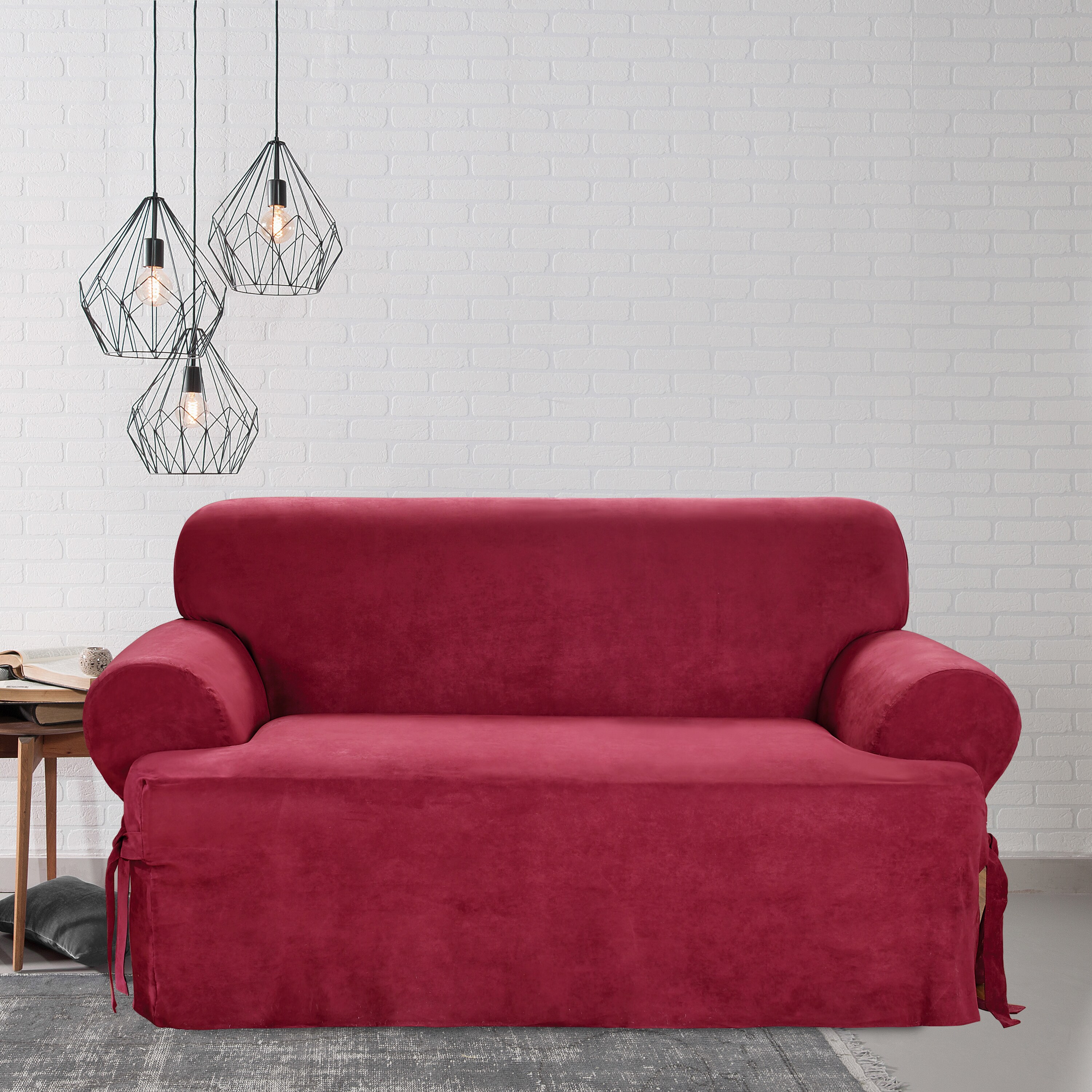 Home & Garden Soft Suede Loveseat Slipcover Sure Fit Burgundy