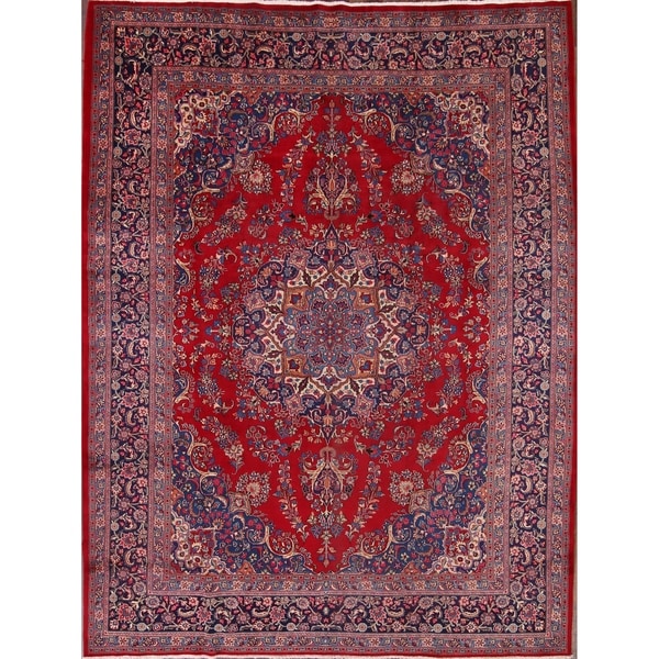 Mashad Handmade Wool Vintage Persian Medallion Traditional Area Rug - 12'7" x 9'9"
