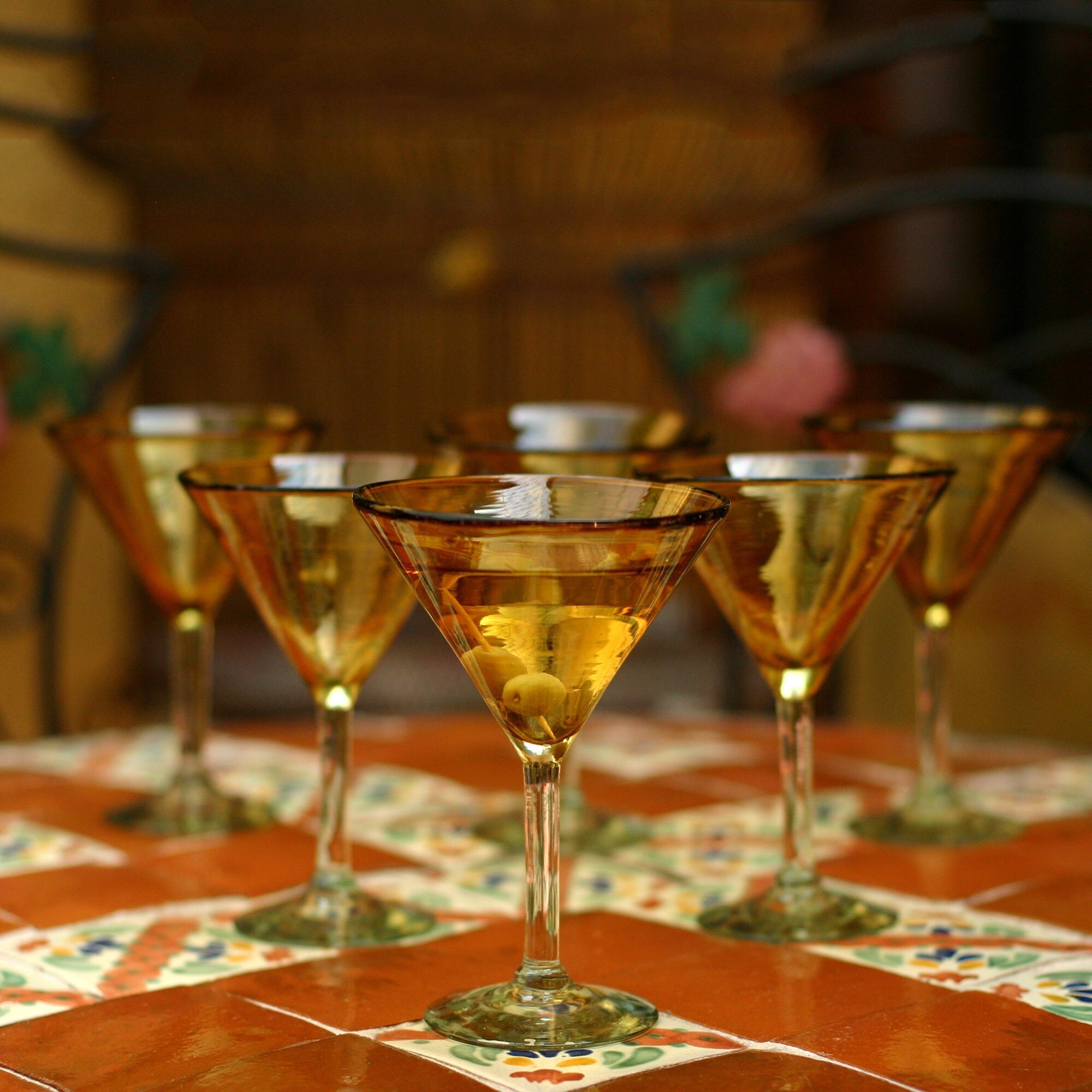 Handmade Amber Angles Drinking Glasses Set of 6 (Mexico) - Bed