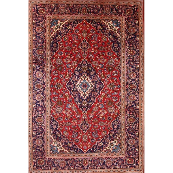 Kashan Hand Knotted Wool Medallion Persian Area Rug For Bedroom - 12'0" x 8'0"