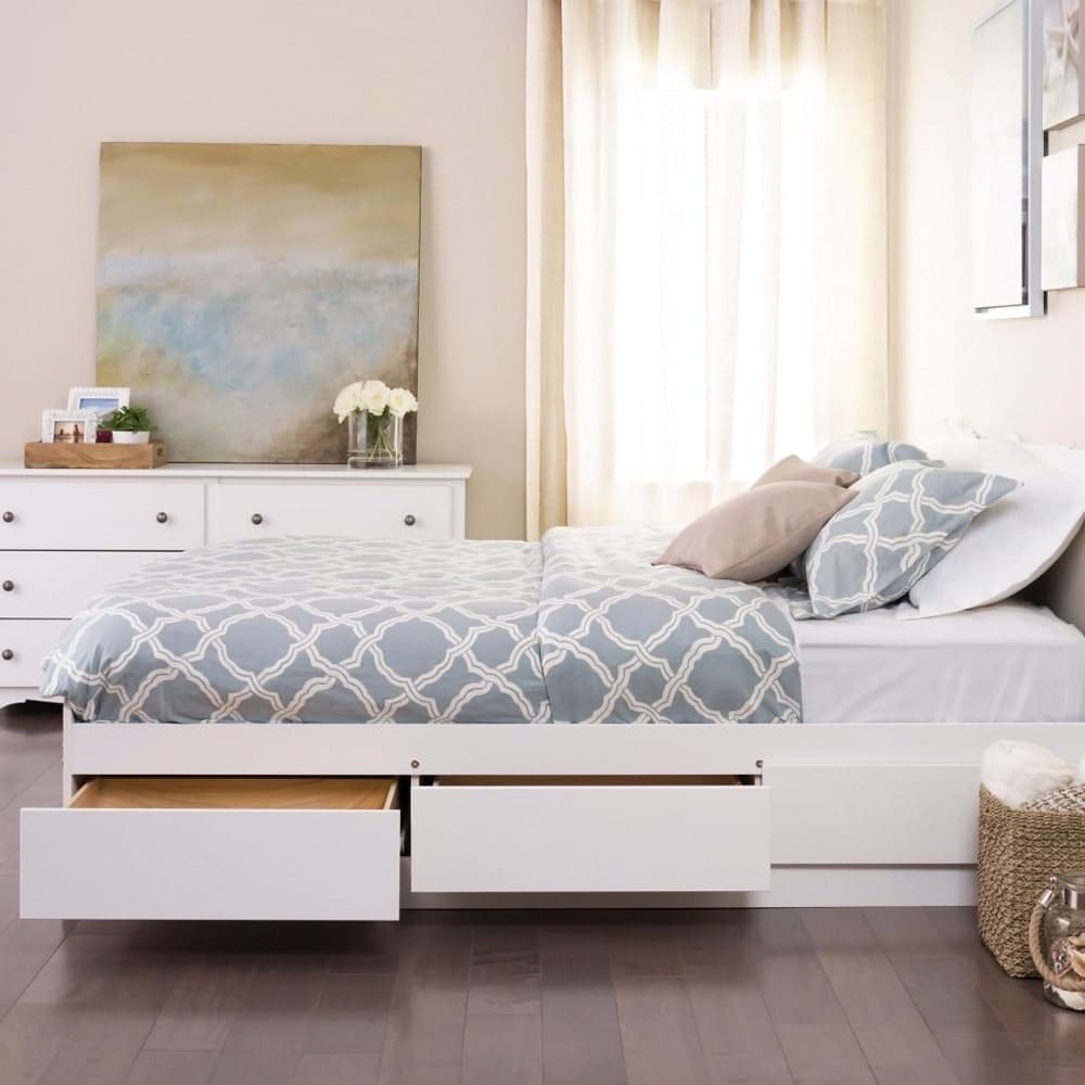 Full white bed frame with deals drawers