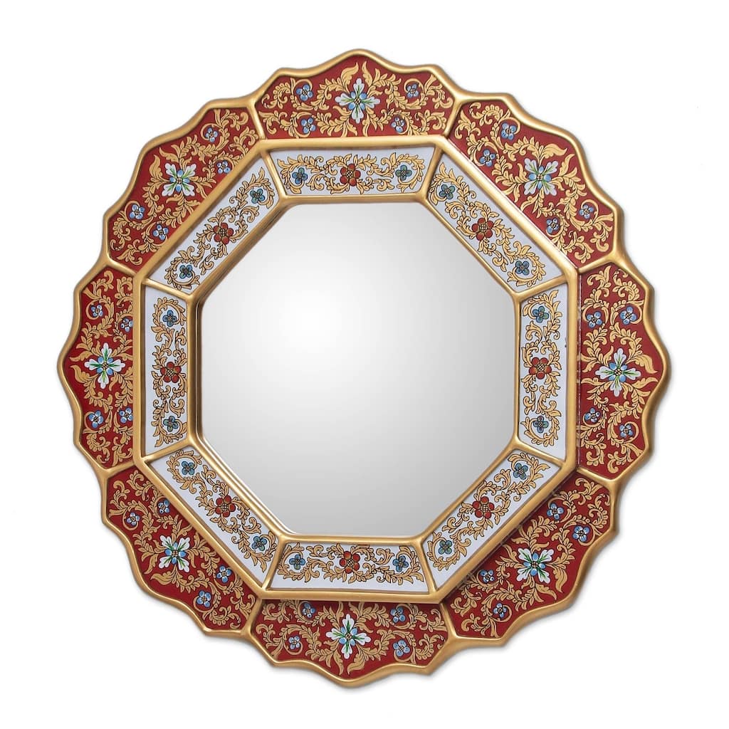 Handmade Floral Reverse Painted Glass Mirror (Peru) - Multi