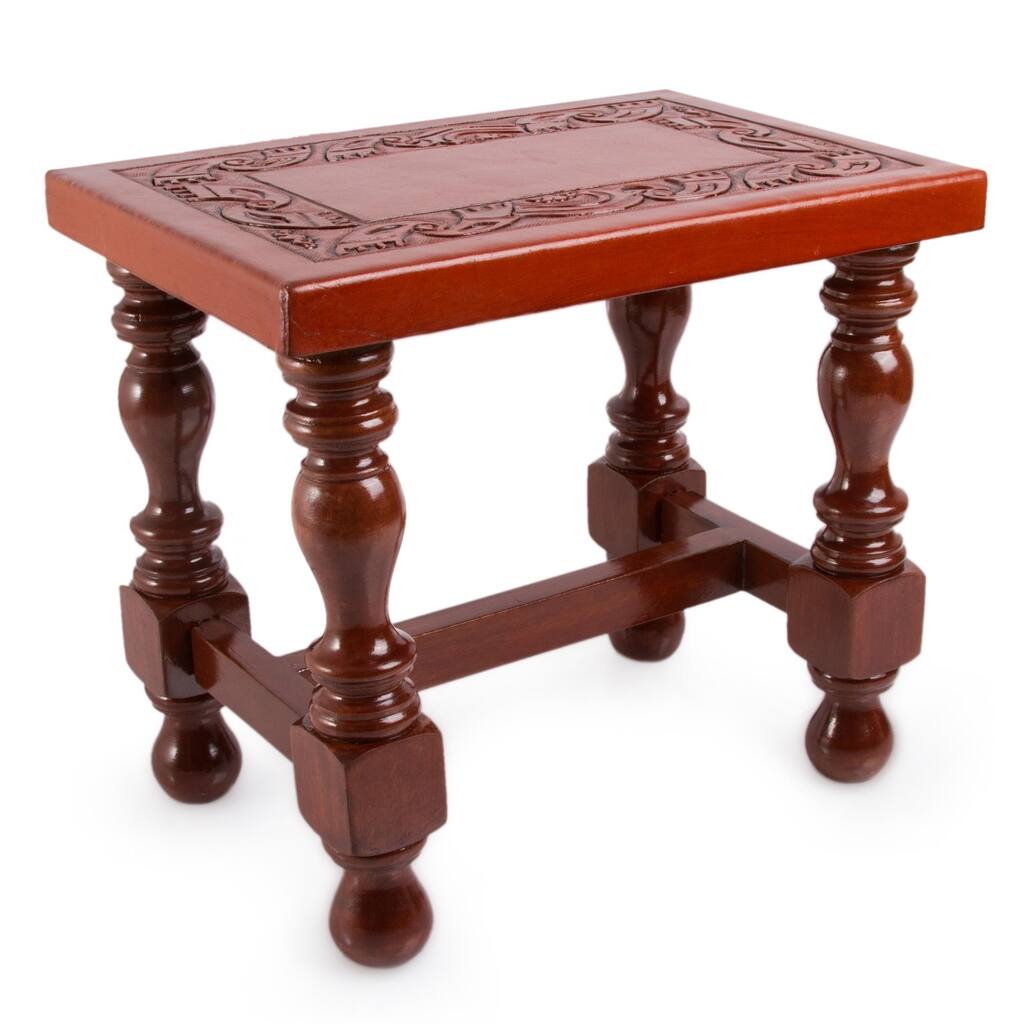 Inca Hand Crafted Wood and Leather Brown Accent Table