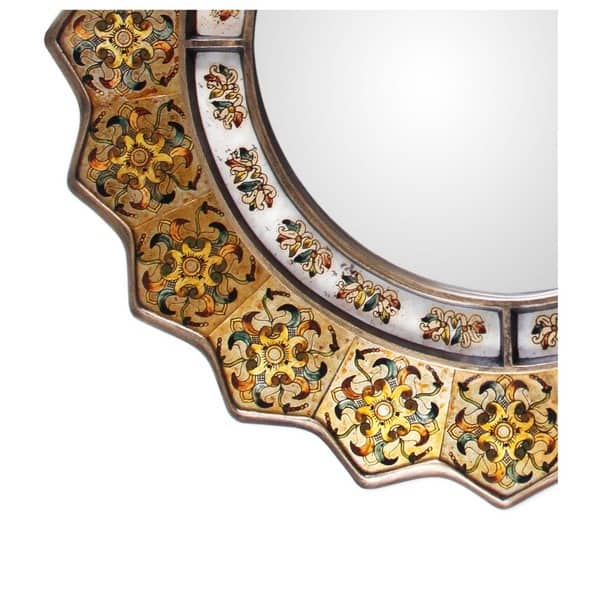 Marigold' NOVICA Reverse Painted Glass Frame Golden Sunburst Wall Mounted Round Mirror Marigold' NOVICA Reverse Painted Glass Frame Golden Sunburst Wall Mounted Round Mirror