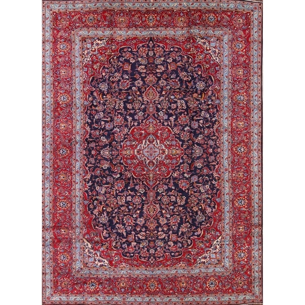 Navy Blue Floral Kashan Persian Area Rug Living Room - 13'5" x 9'8"