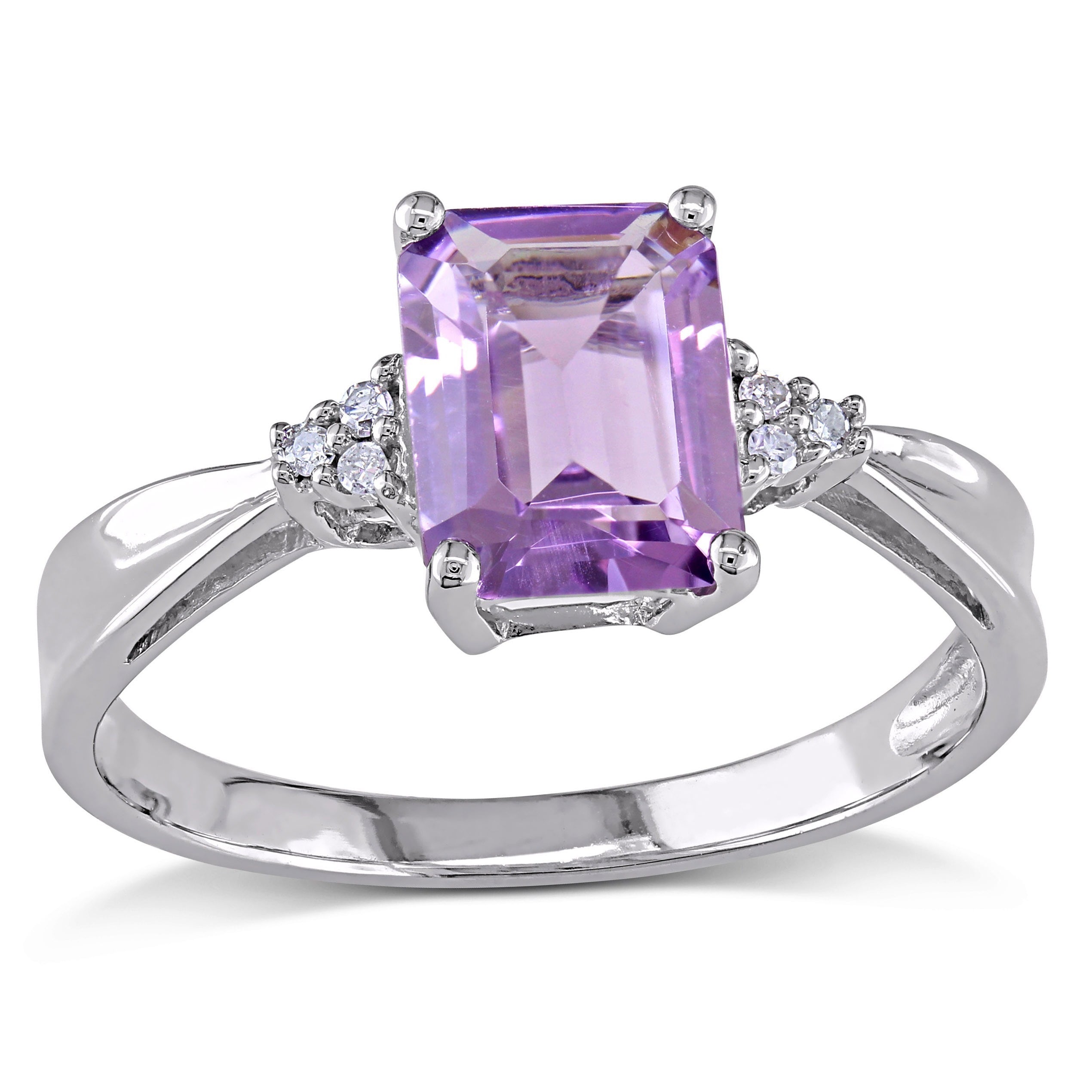 Miadora 10k White Gold Emerald-cut Amethyst Ring