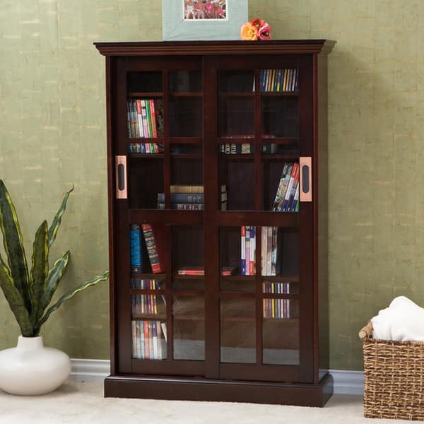 Shop Espresso Sliding Door Media Storage Cabinet On Sale Overstock 2465848