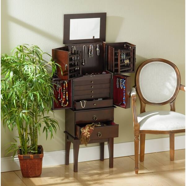 Cherry Wood Jewelry Armoire 44 5 H X 16 W X 11 D Overstock 2466450