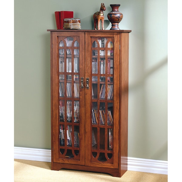 Glass Paneled 6 shelf Oak Media Cabinet Upton Home Media/Bookshelves